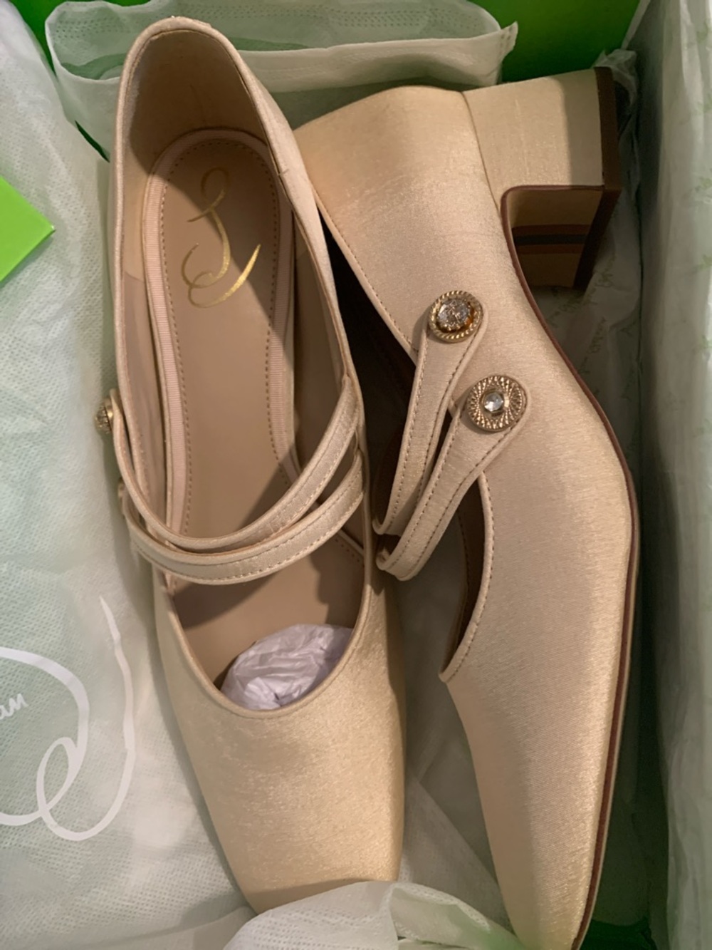 Sam Edelman Satin Double-Strap Mary Jane Flats in Champagne Gold